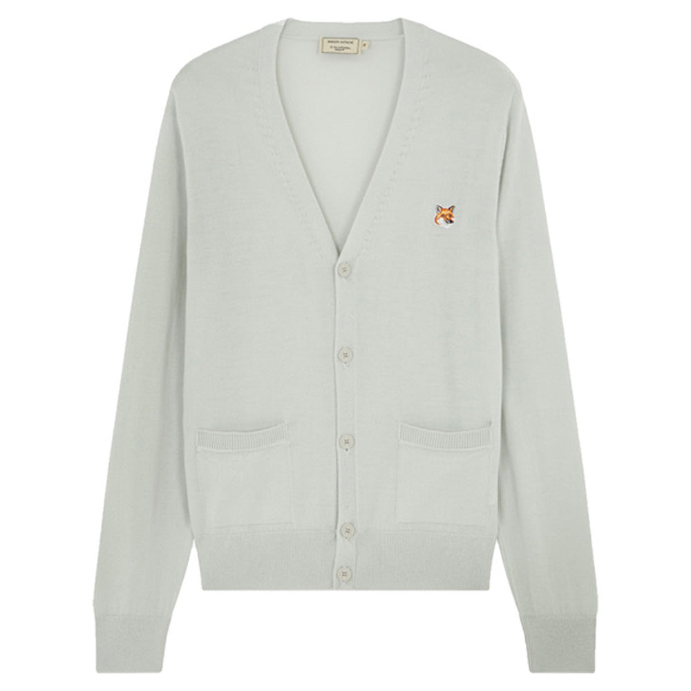 Maison Kitsune Fox Head Patch Cardigan Light Gray Knit Men's