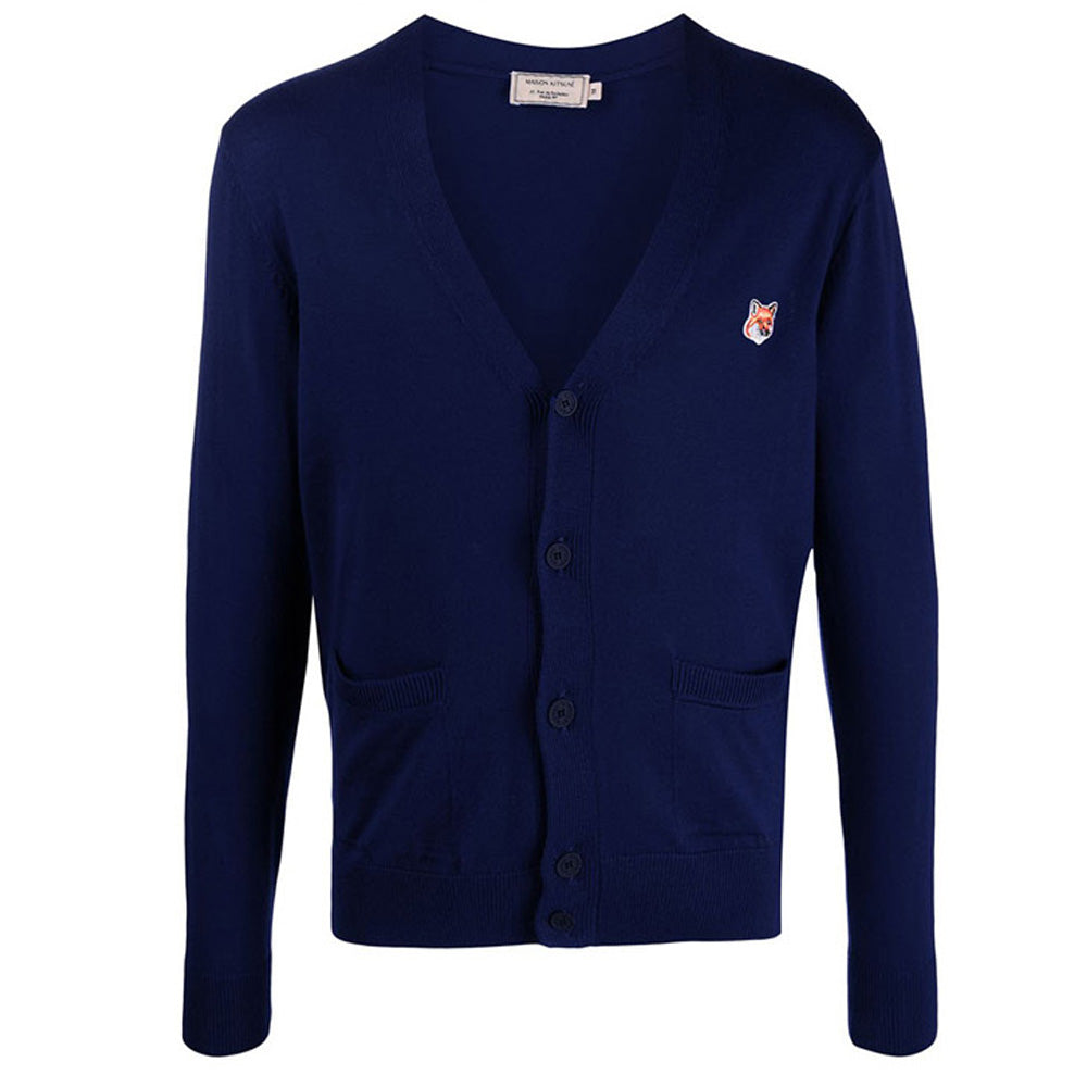 Maison Kitsune Fox Head Patch Navy Knit Cardigan