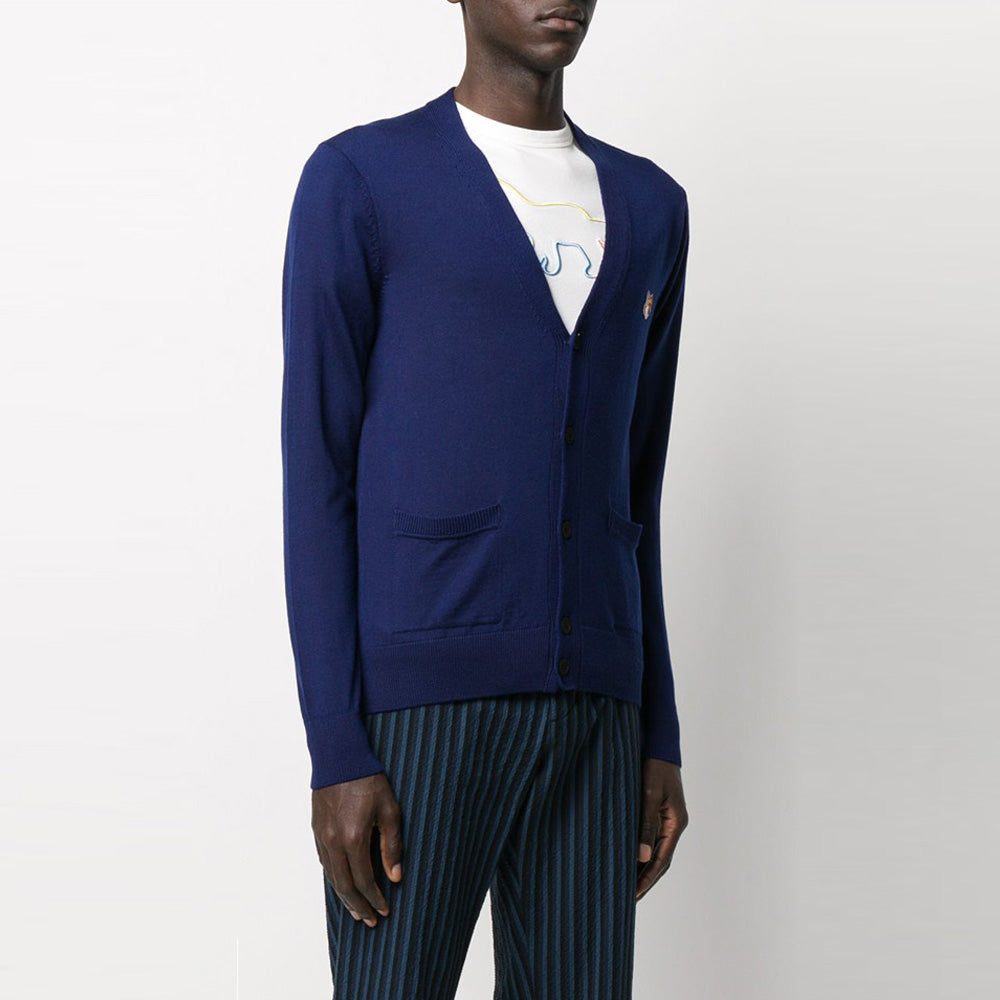 Maison Kitsune Fox Head Patch Navy Knit Cardigan