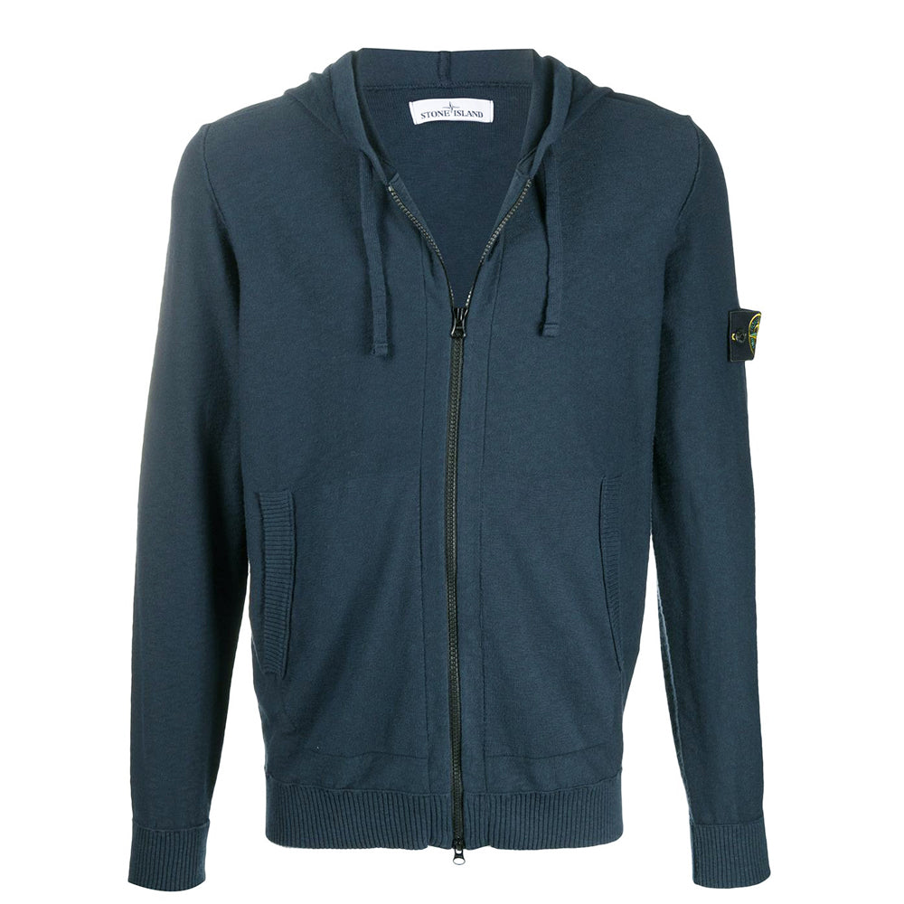 STONE ISLAND Badge Patch Hooded Zip Jacket Navy