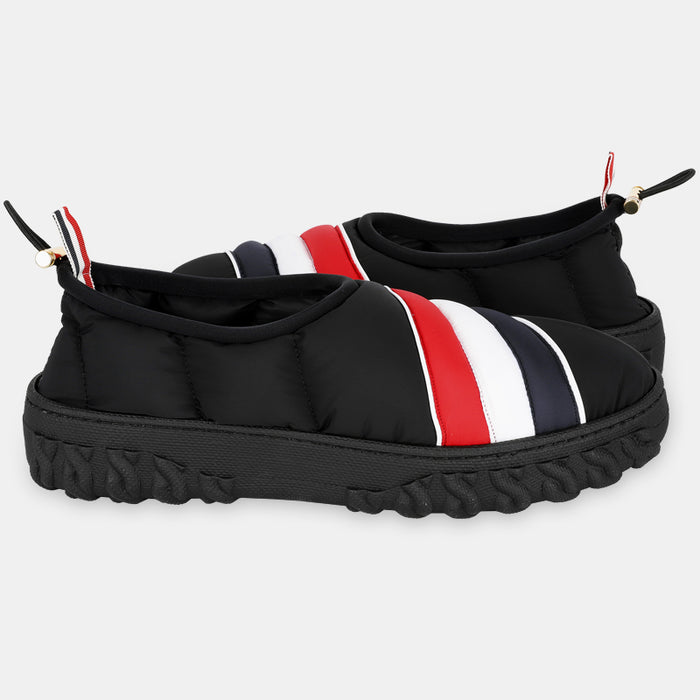 THOM BROWNE Black Tricolor Stripe Elastic Slip-On Sneakers