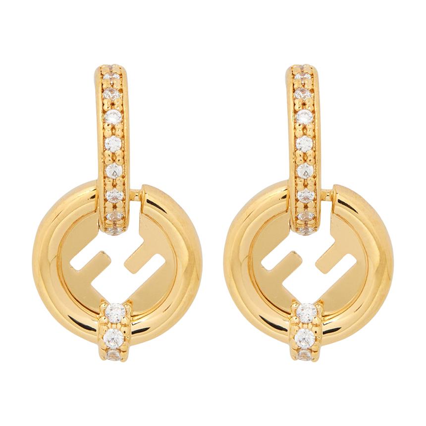 FENDI Ever Round Women’s Earrings Gold-Tone Metal