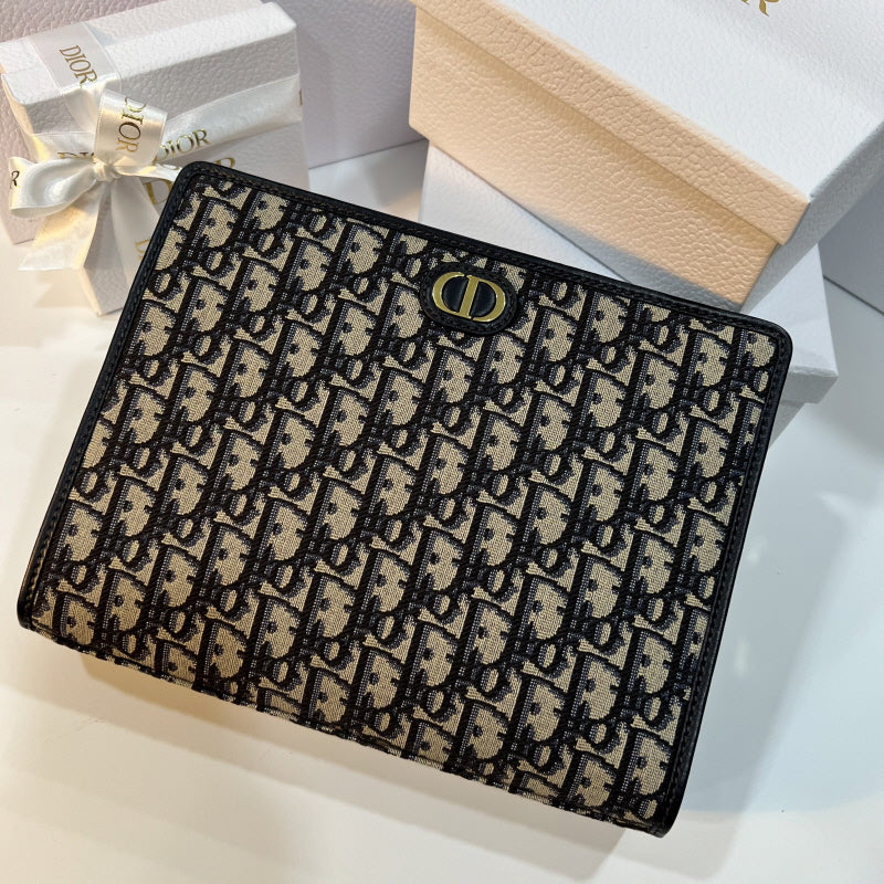 DIOR Oblique Jacquard Montaigne Clutch Beige Blue Pouch