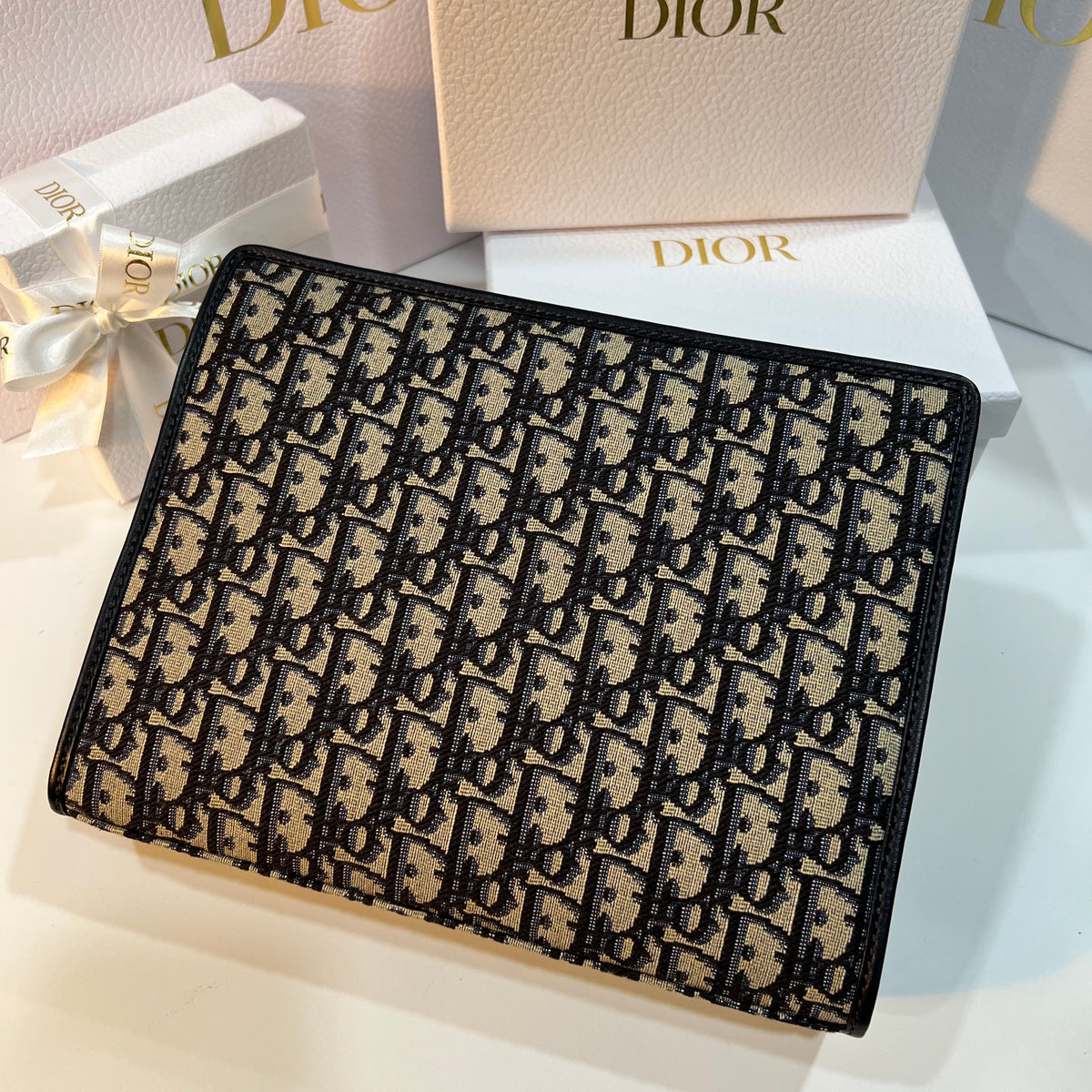 DIOR Oblique Jacquard Montaigne Clutch Beige Blue Pouch