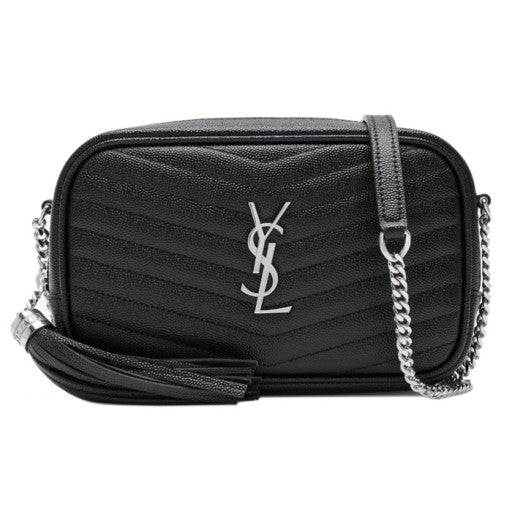 Saint Laurent Monogram Silver-Tone Lou Mini Camera Bag Black