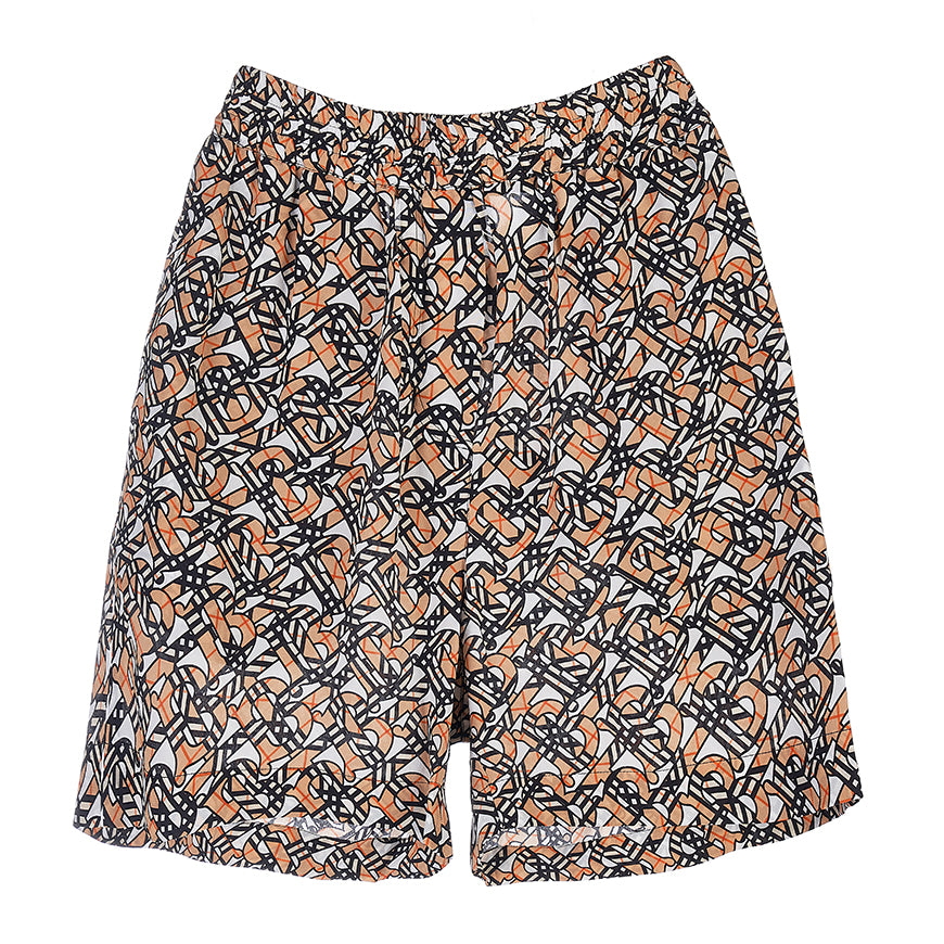 BURBERRY Monogram Print Silk Crepe Jogger Pants Women Tawny A1880