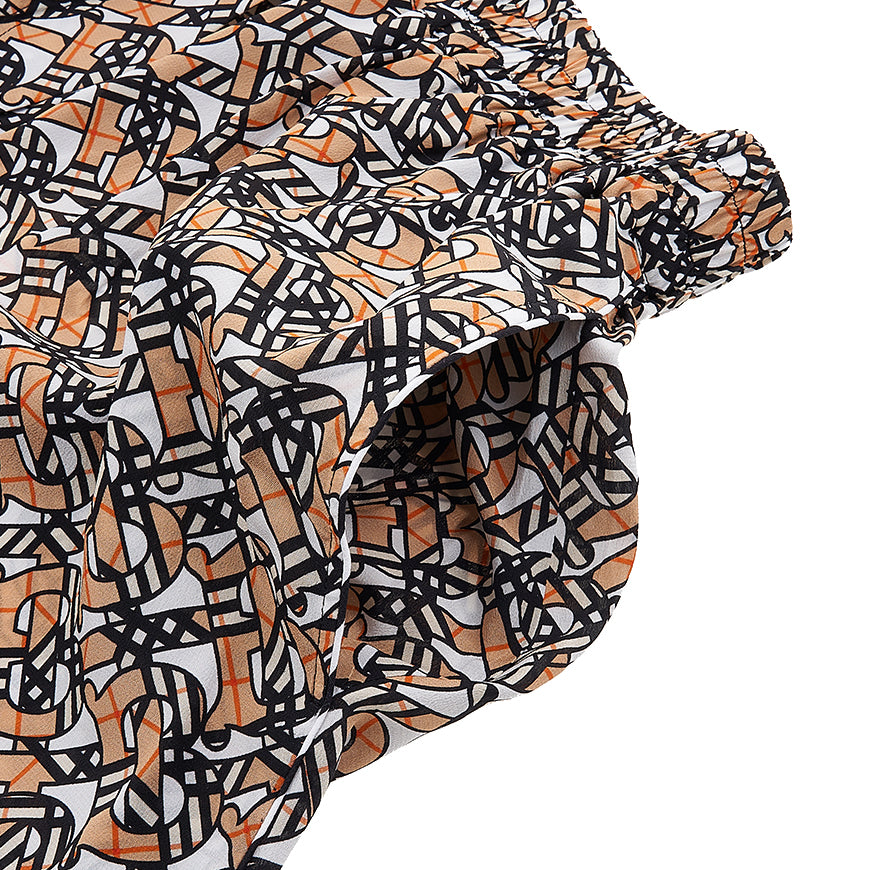 BURBERRY Monogram Print Silk Crepe Jogger Pants Women Tawny A1880
