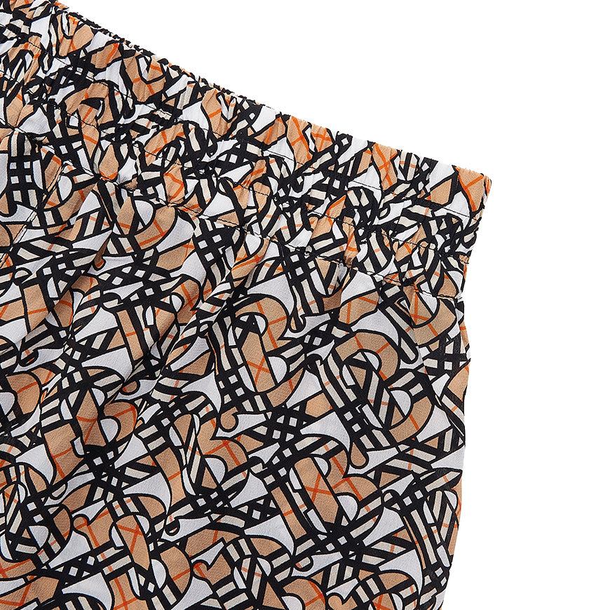 BURBERRY Monogram Print Silk Crepe Jogger Pants Women Tawny A1880