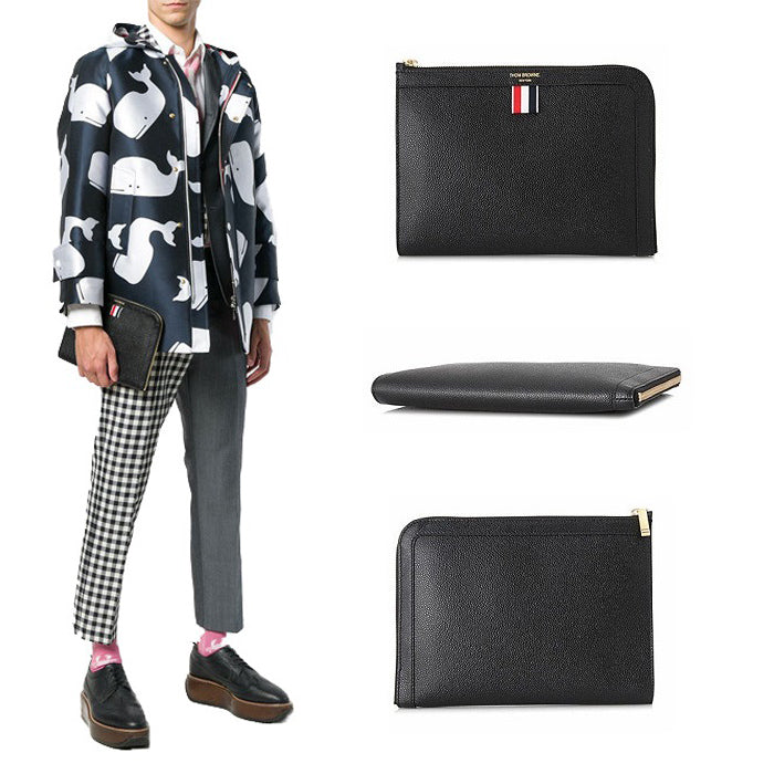 THOM BROWNE Men's Pebble-Grain Leather Mini Clutch MAC072A 00198 001 1