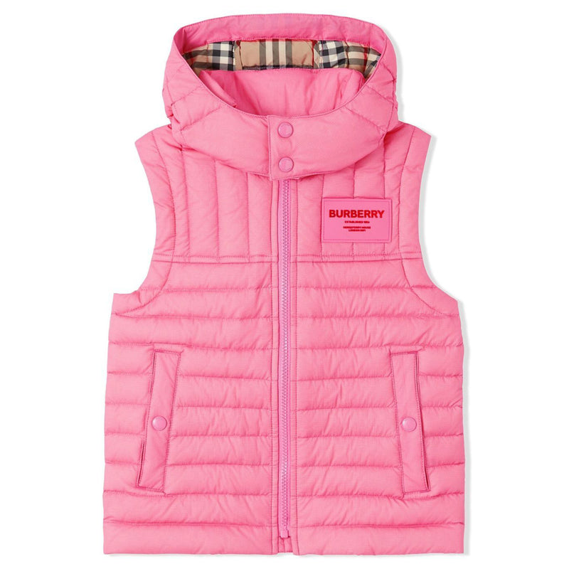 BURBERRY Pink Logo Patch Down Puffer Vest Women