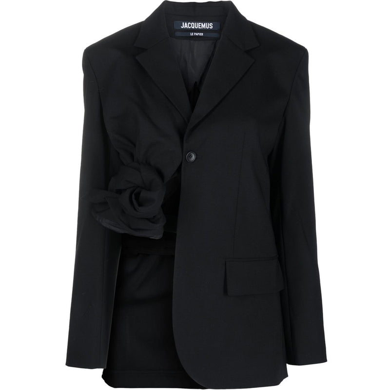 JACQUEMUS Black Asymmetric Cropped Jacket