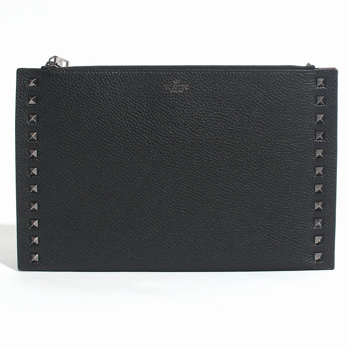 VALENTINO Rockstud Black Leather Clutch Unisex