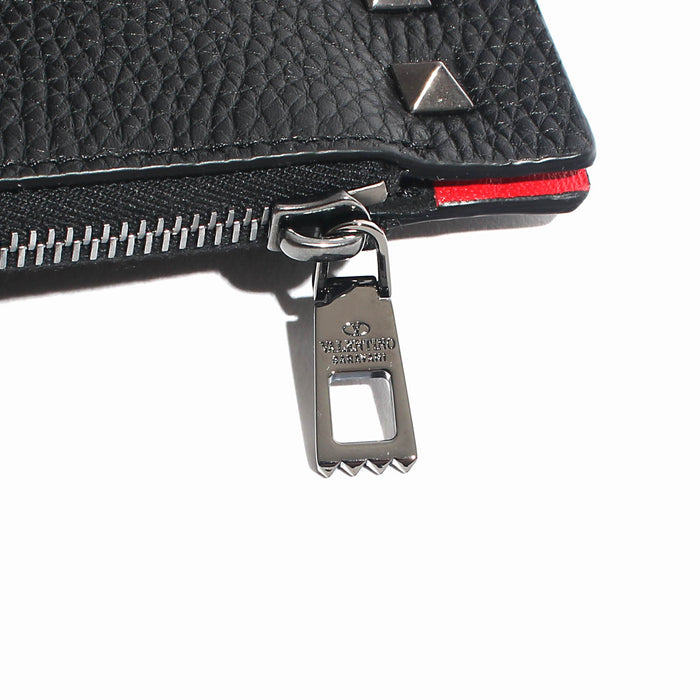 VALENTINO Rockstud Black Leather Clutch Unisex