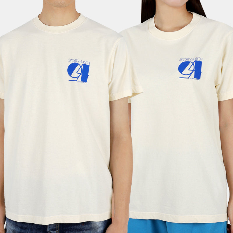 SPORTY&RICH Unisex Studio Short Sleeve T-Shirt Cream Blue STUDIO T SHIRT