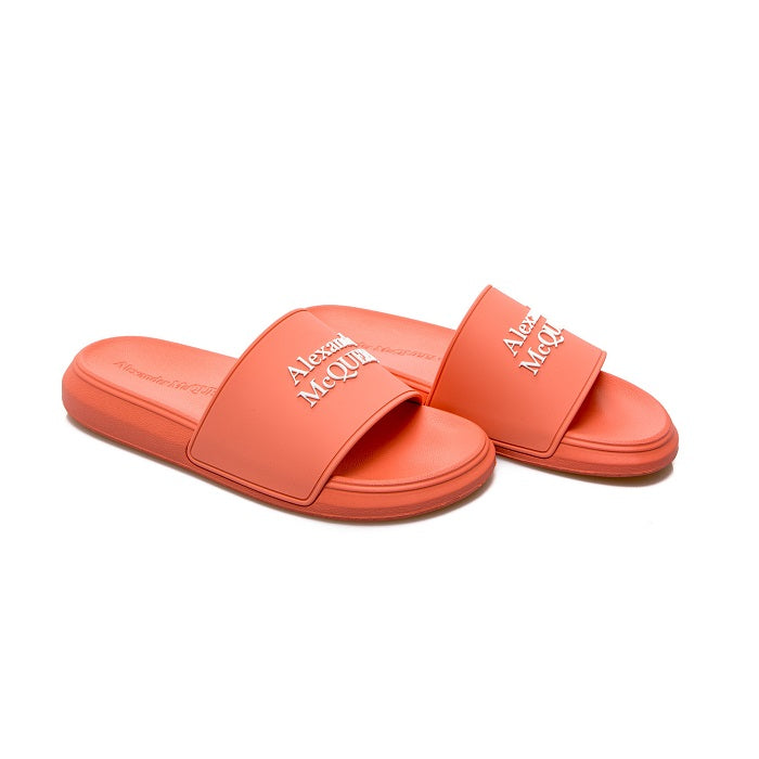 Alexander Mcqueen Logo Pool Slides Navy Rubber Sandals