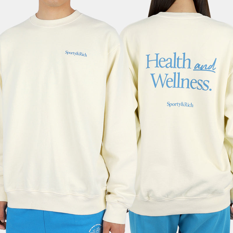 SPORTY&RICH Unisex New Health Crewneck Sweatshirt Cream Blue