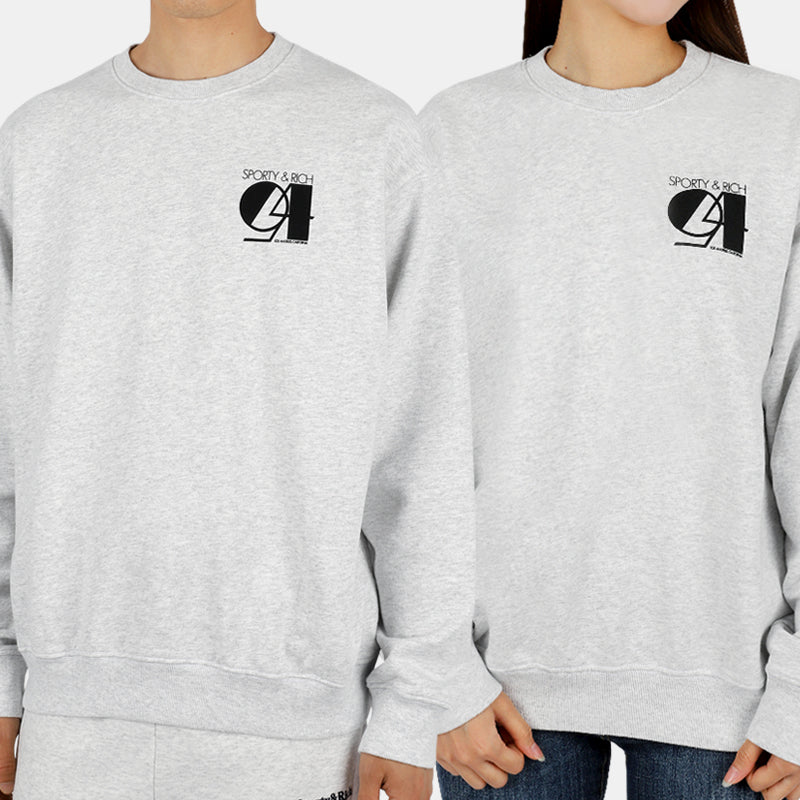 SPORTY&RICH Gray Black Studio Crewneck Sweatshirt Unisex