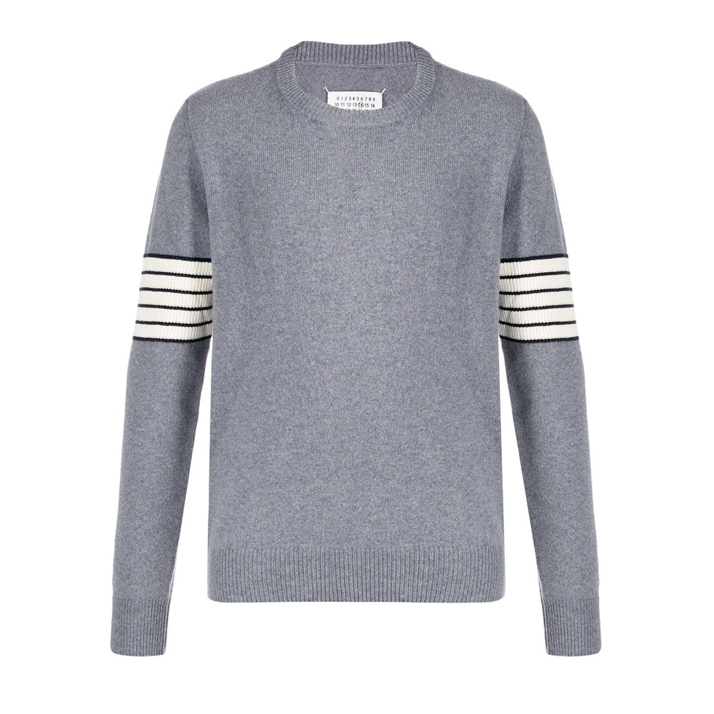 Maison Margiela Stripe Detail Round Neck Knit Sweater for Men