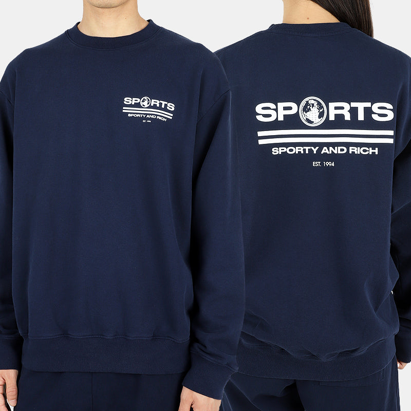 SPORTY&RICH Navy/White Unisex Sports Crewneck Sweatshirt