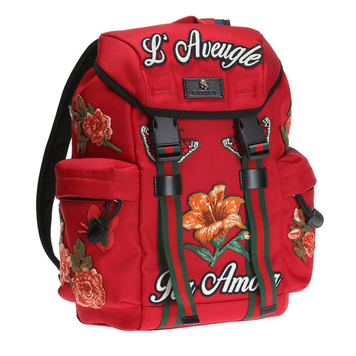 GUCCI Red Canvas Floral Embroidered Unisex Backpack 478327 8699