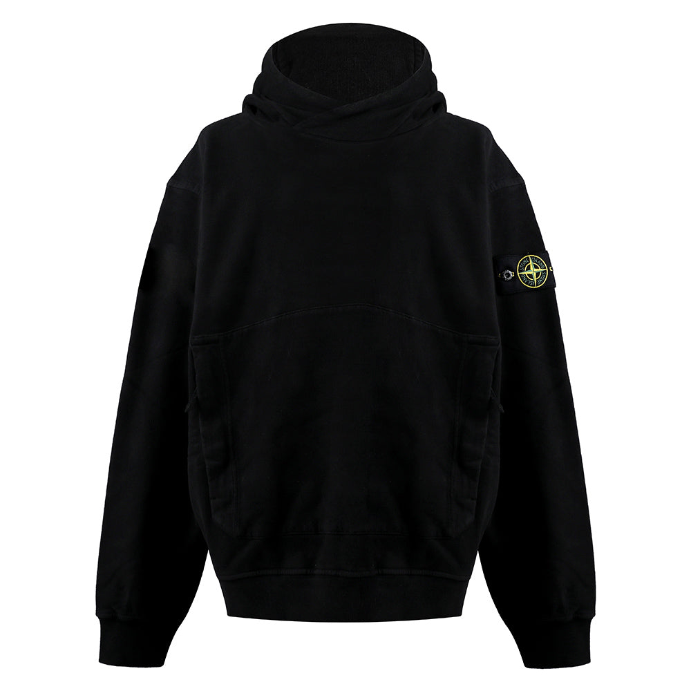 STONE ISLAND Wappen Patch Black Cotton Hoodie