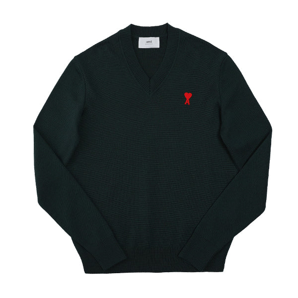 AMI Knit Small Heart Logo V-Neck Men’s Sweater HKS201 001 311