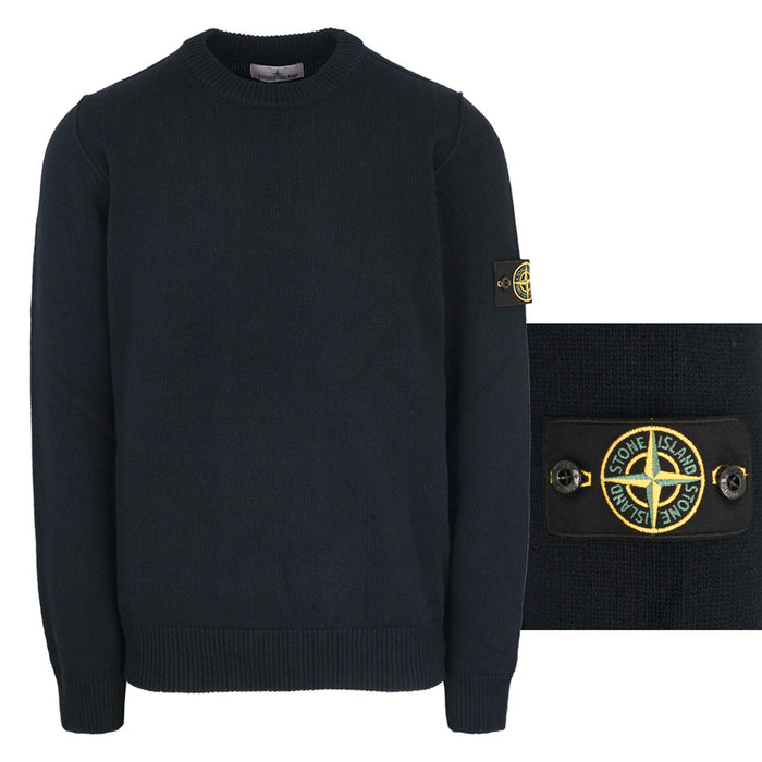 STONE ISLAND Logo Patch Wool Crewneck Sweater Black Men