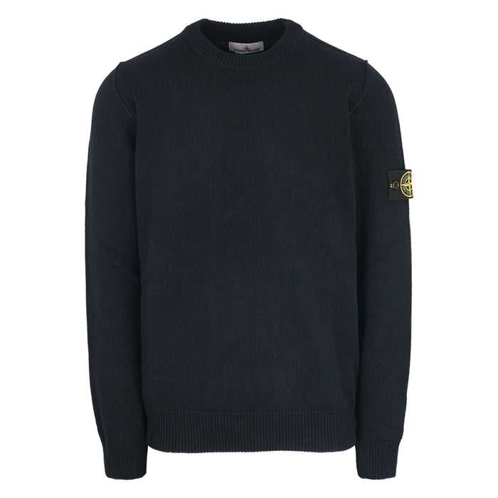STONE ISLAND Logo Patch Wool Crewneck Sweater Black Men