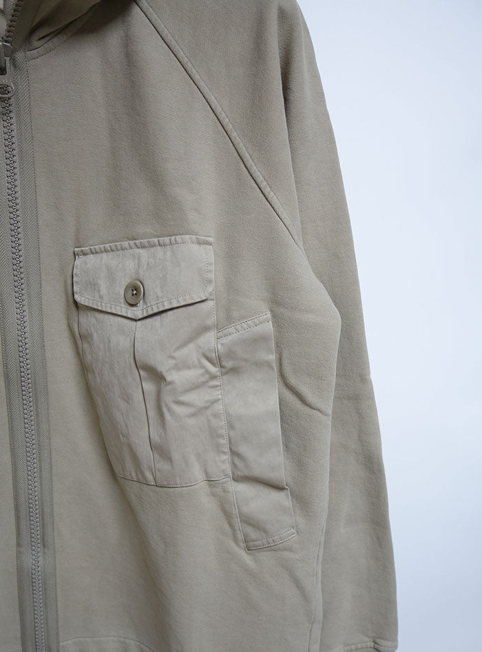 Ten C Men's Heavy Cotton Hooded Zip-Up Jacket Beige 22CTCUF0214