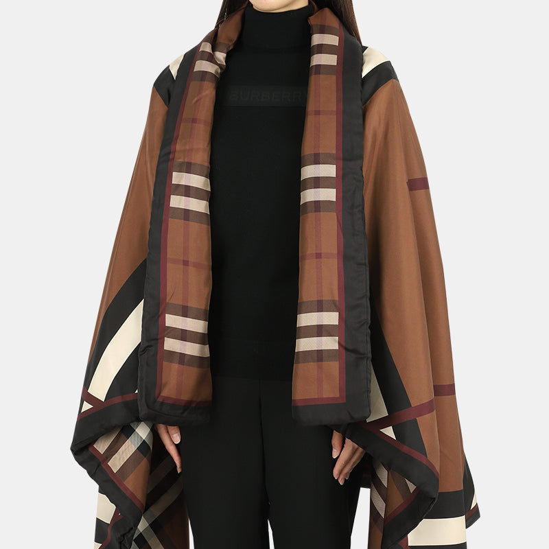 BURBERRY Brown Stripe Check Wool Shawl Scarf Men