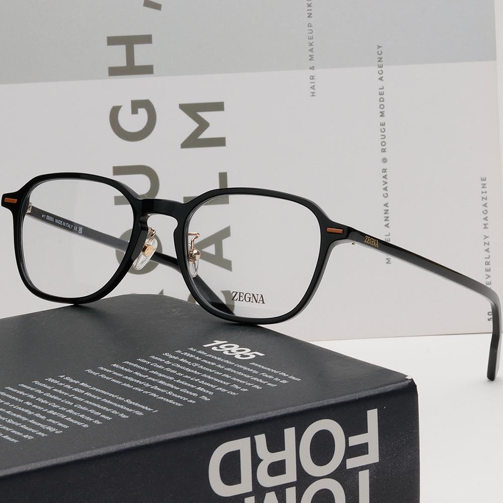 Zegna Lightweight Black Thin Acetate Square Eyeglasses Unisex EZ5255 H 001