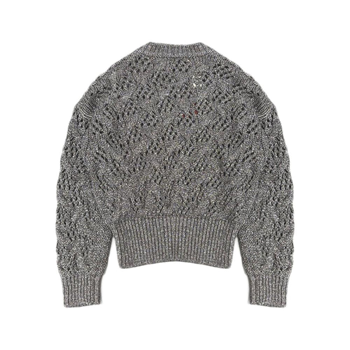 Max Mara PILADE Cordonet Knit Cropped Round Neck Sweater 2526366141 002
