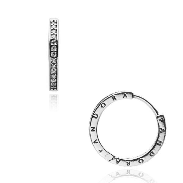 PANDORA Signature Hoop Earrings Sterling Silver Clear CZ