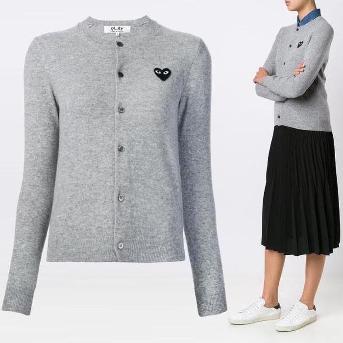Comme des Garcons Grey Cardigan with Black Heart Patch Women’s