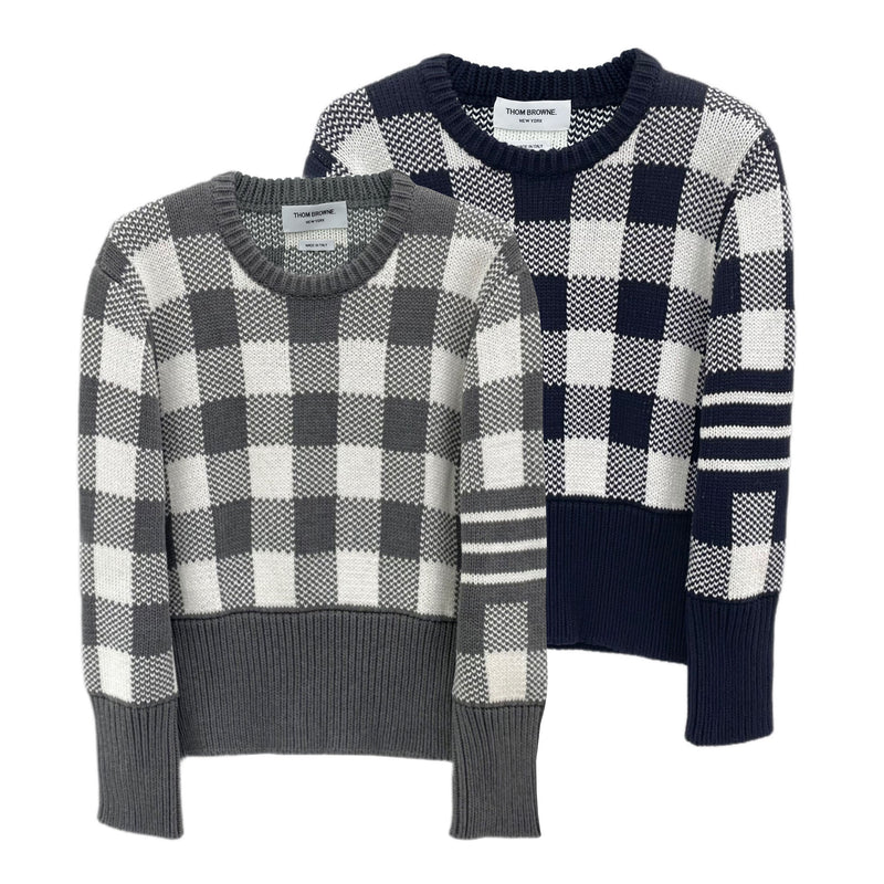 THOM BROWNE Gingham Check Crewneck Knit Sweater MKA392A