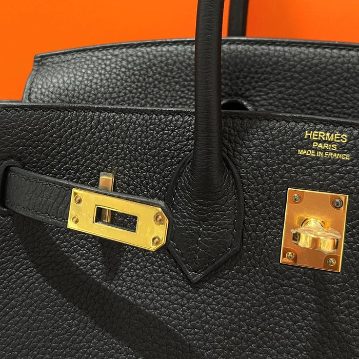 HERMES Birkin 25 Togo Leather Black Gold Hardware Tote Bag