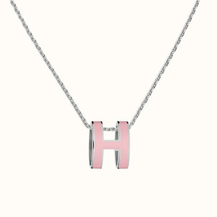 HERMES Pop H Necklace Large Palladium Hardware Rose Dragée Pendant