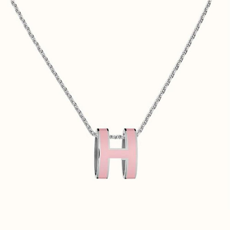 HERMES Pop H Necklace Large Palladium Hardware Rose Dragée Pendant