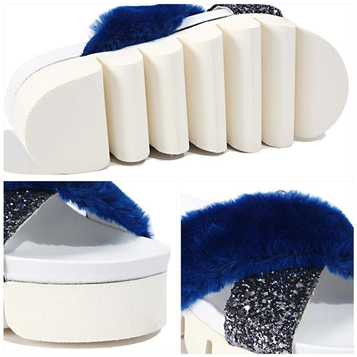 joshua sanders Blue Faux Fur Sandals