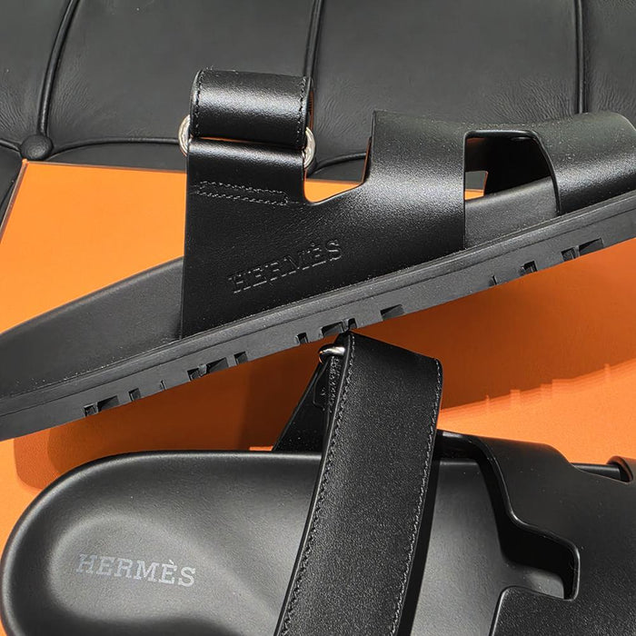 HERMES Chypre Classic Black Sandal Slides Women