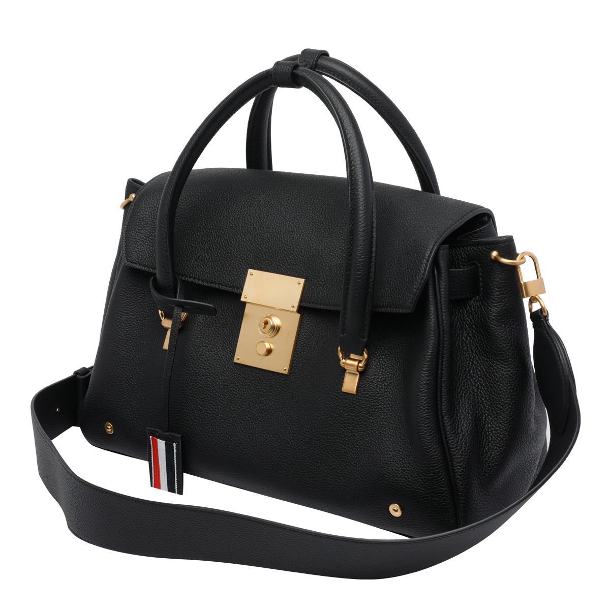 THOM BROWNE Black Leather Tote Bag