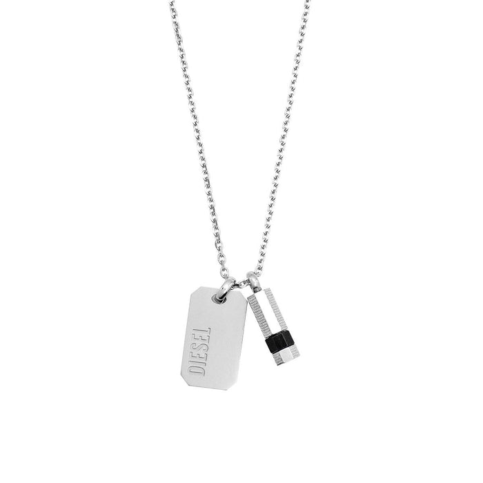 DIESEL Logo Plate Bolt Pendant Necklace