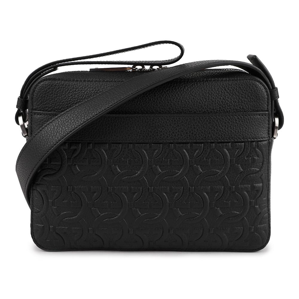 Ferragamo Gancini Black Leather Crossbody Bag 763359