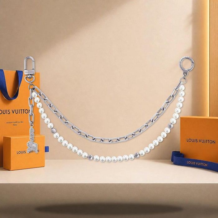Louis Vuitton Silver Pearl Chain Belt Bag Charm Accessory M02606