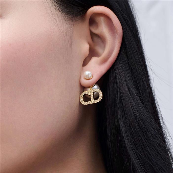 DIOR Tribales Pearl Crystal Gold-Tone Earrings