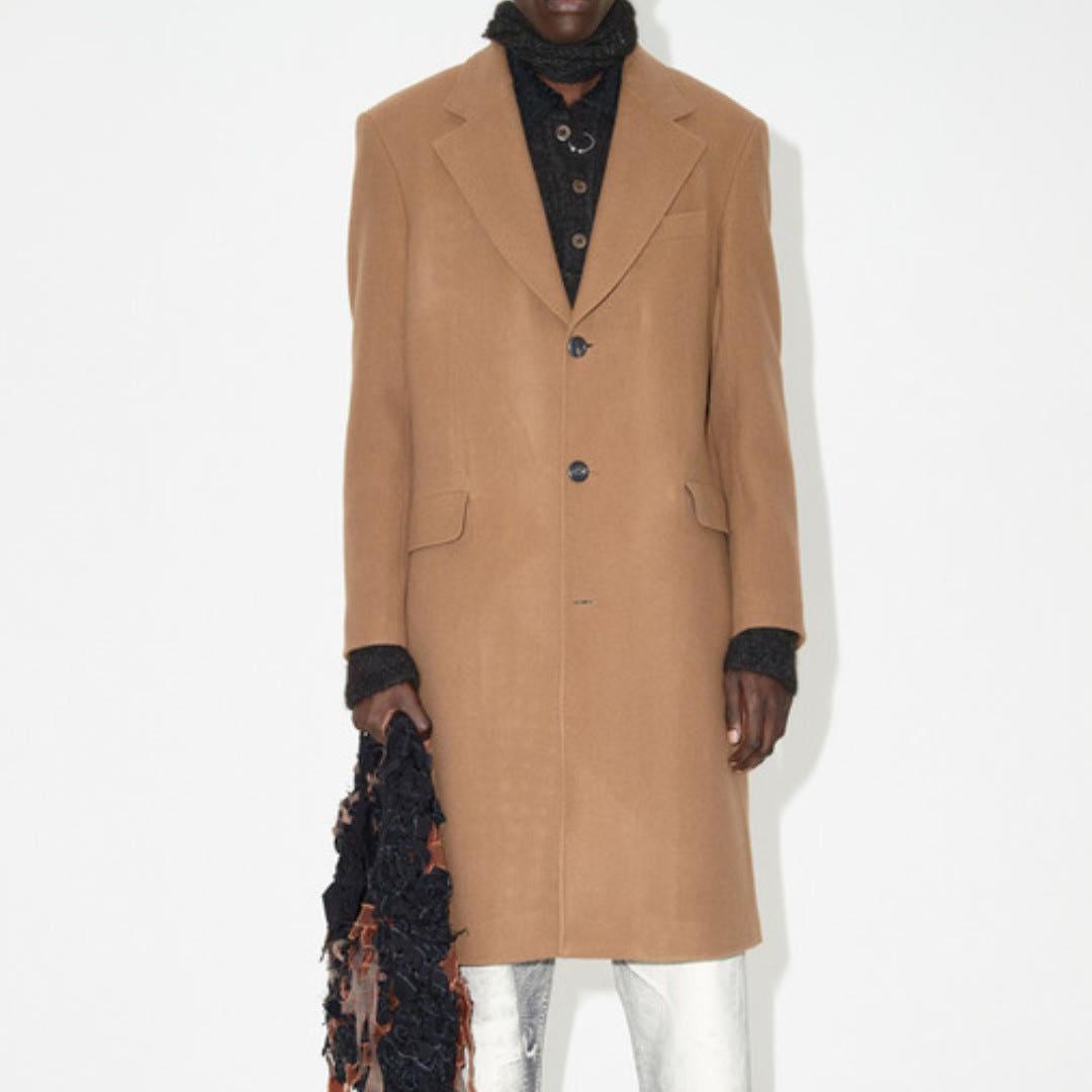 OUR LEGACY Camel Herringbone Wool Single-Breasted Long Coat Men