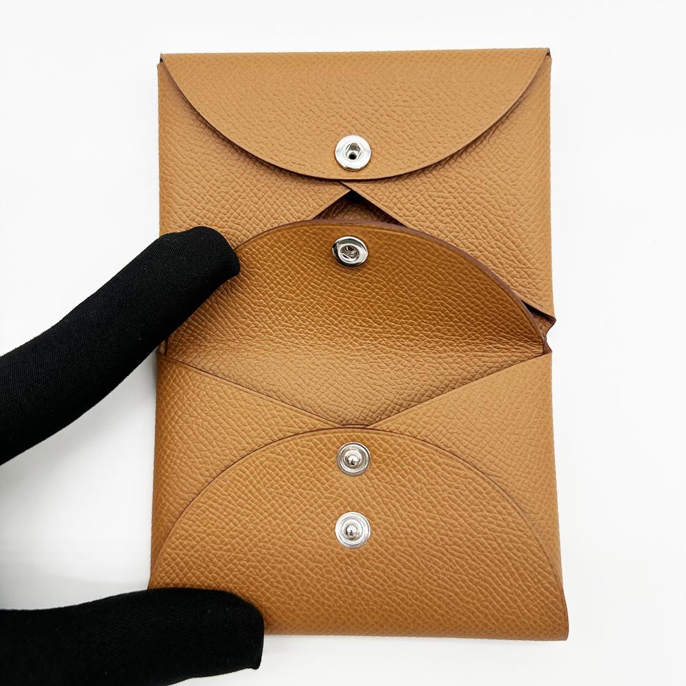 HERMES Calvi Duo Card Holder Gold Leather Card Wallet