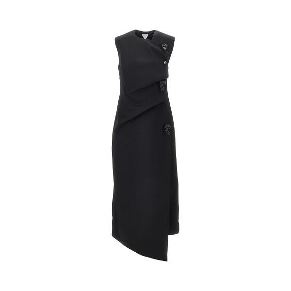 Bottega Veneta Black Wool Midi Dress