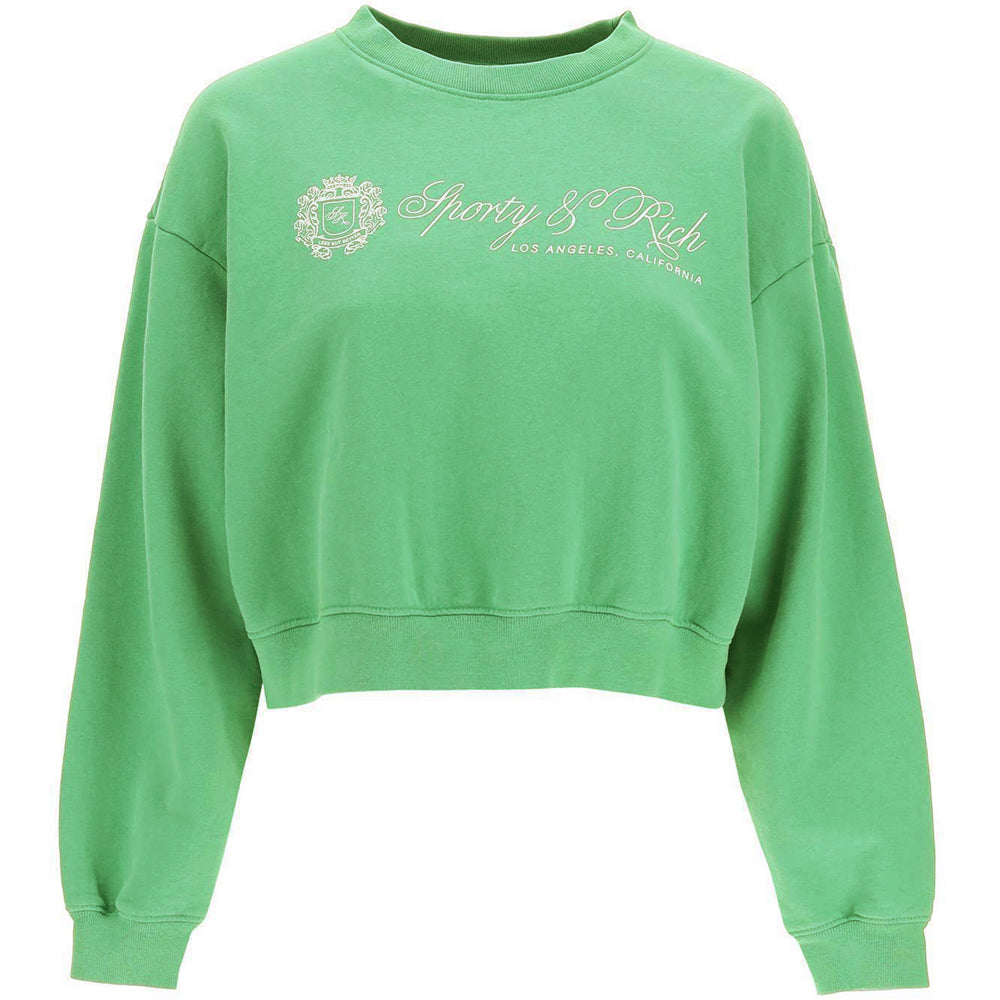 SPORTY&RICH Verde Printed Fleece-Lined Cropped Sweatshirt Women