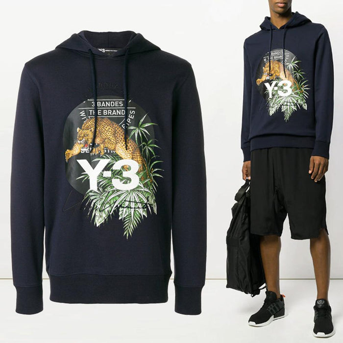 Y-3 Dark Navy Jaguar Print Hooded T-Shirt